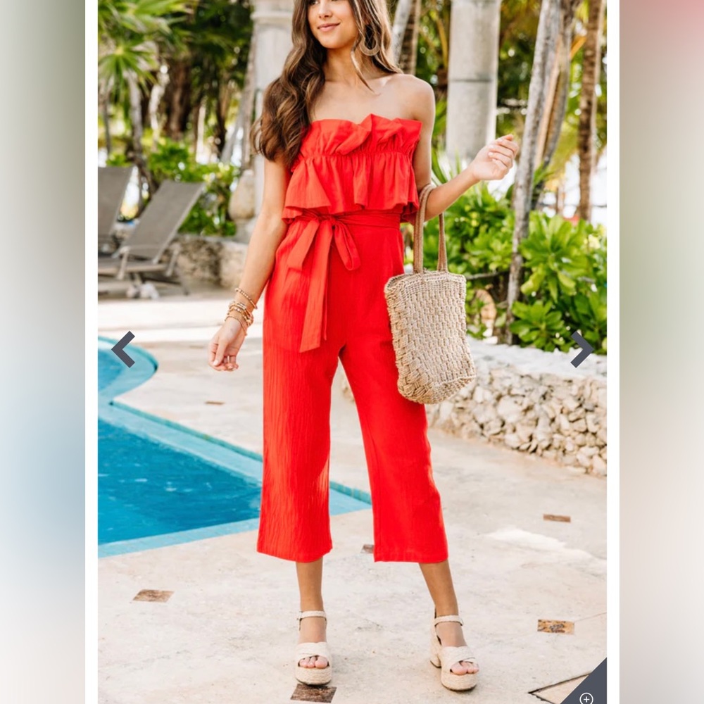 Super cute Red Ruffled Jumpsuit with belt and pockets!